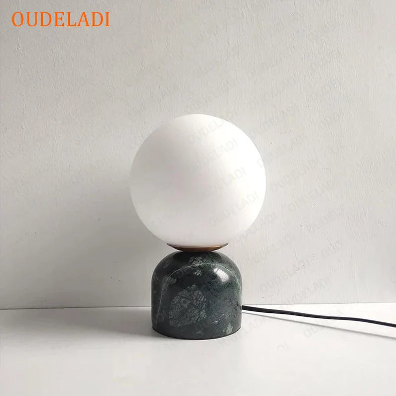 Modern Marble LED Desk Lamp with Glass Orb