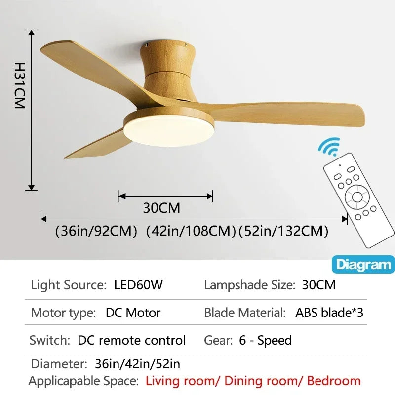 Lightweight American Ceiling Fan with Light and Electric Control