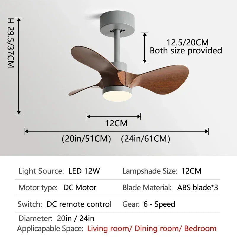 Modern Mini Ceiling Fan with Lights for Kids
