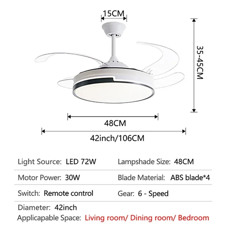 Invisible Ceiling Fan with Light Chandelier for Home