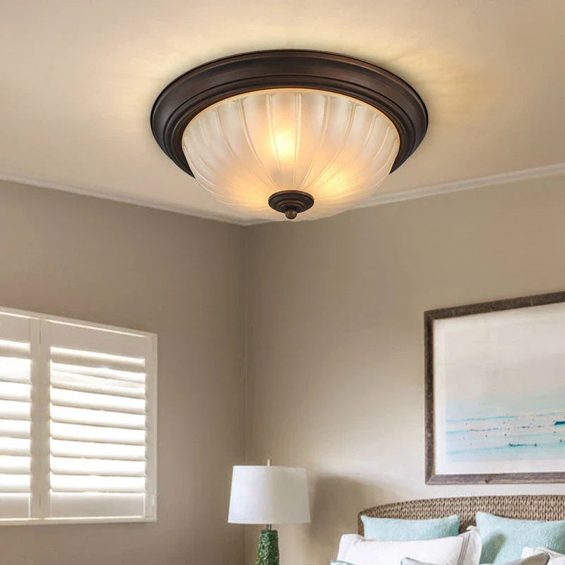 Vintage Black Bronze Ceiling Light with Frosted Glass Shade