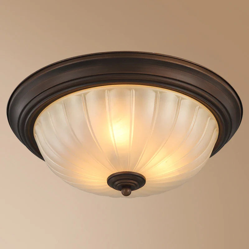 Vintage Black Bronze Ceiling Light with Frosted Glass Shade