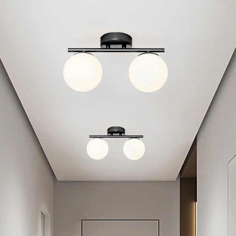 Nordic LED Ceiling Light Fixture - Modern Glass Ball Chandelier for Hallway, Balcony, and Kitchen
