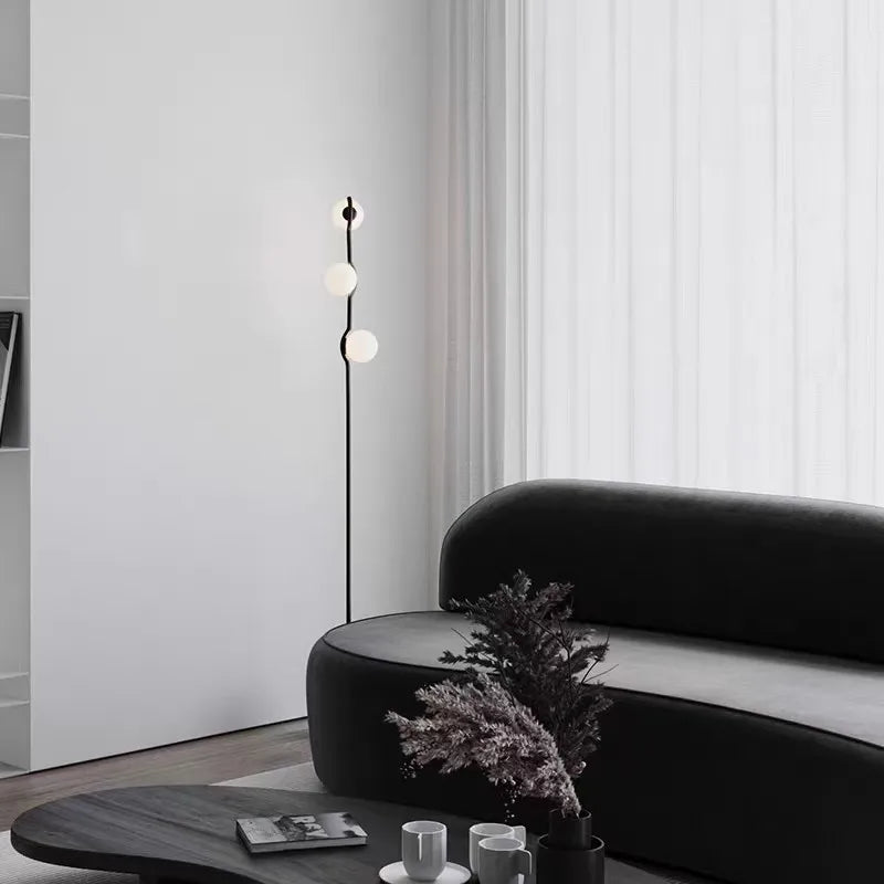 Modern Nordic Design Three-Head White Glass Floor Lamp