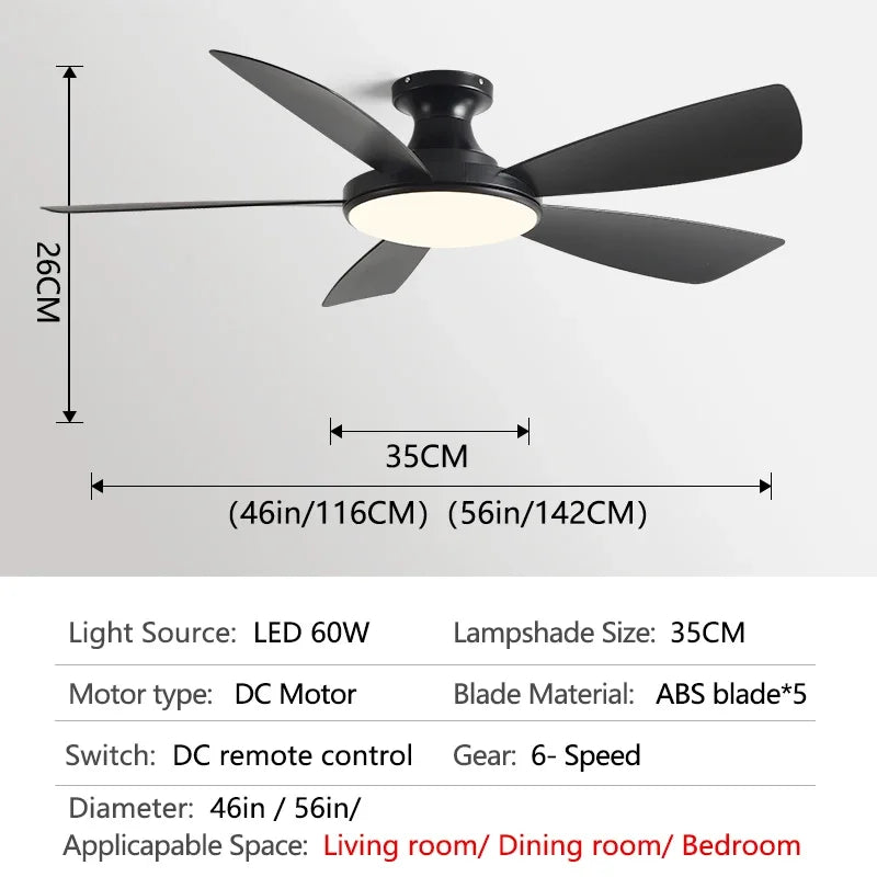 Modern Low Profile Ceiling Fan with LED Light and Remote Control