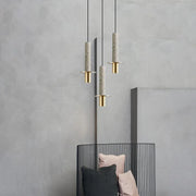 Marble Pendant Light with Metal LED Shade