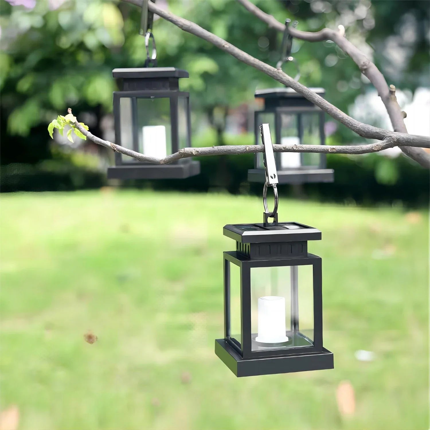 Solar LED Candle Lantern for Outdoor Garden Lighting with Hook