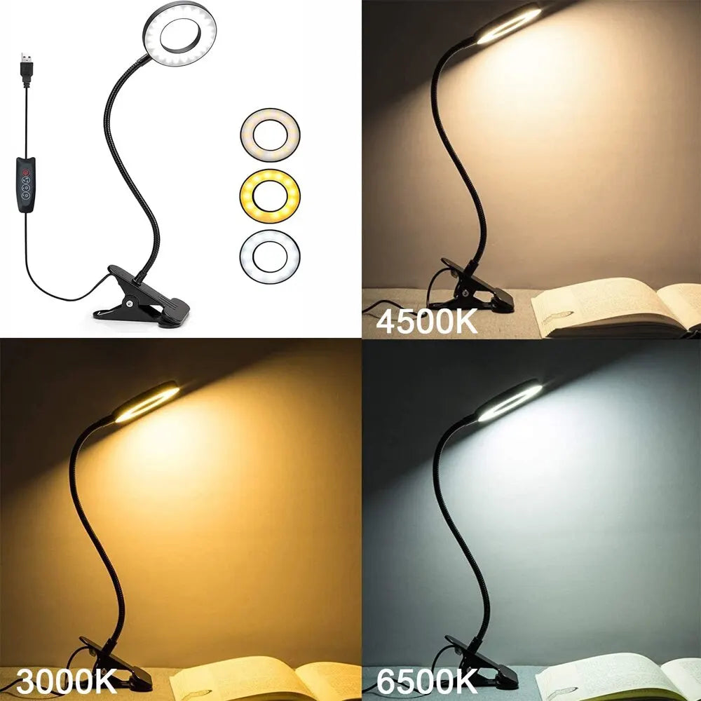 48 LED USB Clip Desk Lamp, 360° Flexible Eye Protection Reading Light with 3 Brightness Levels