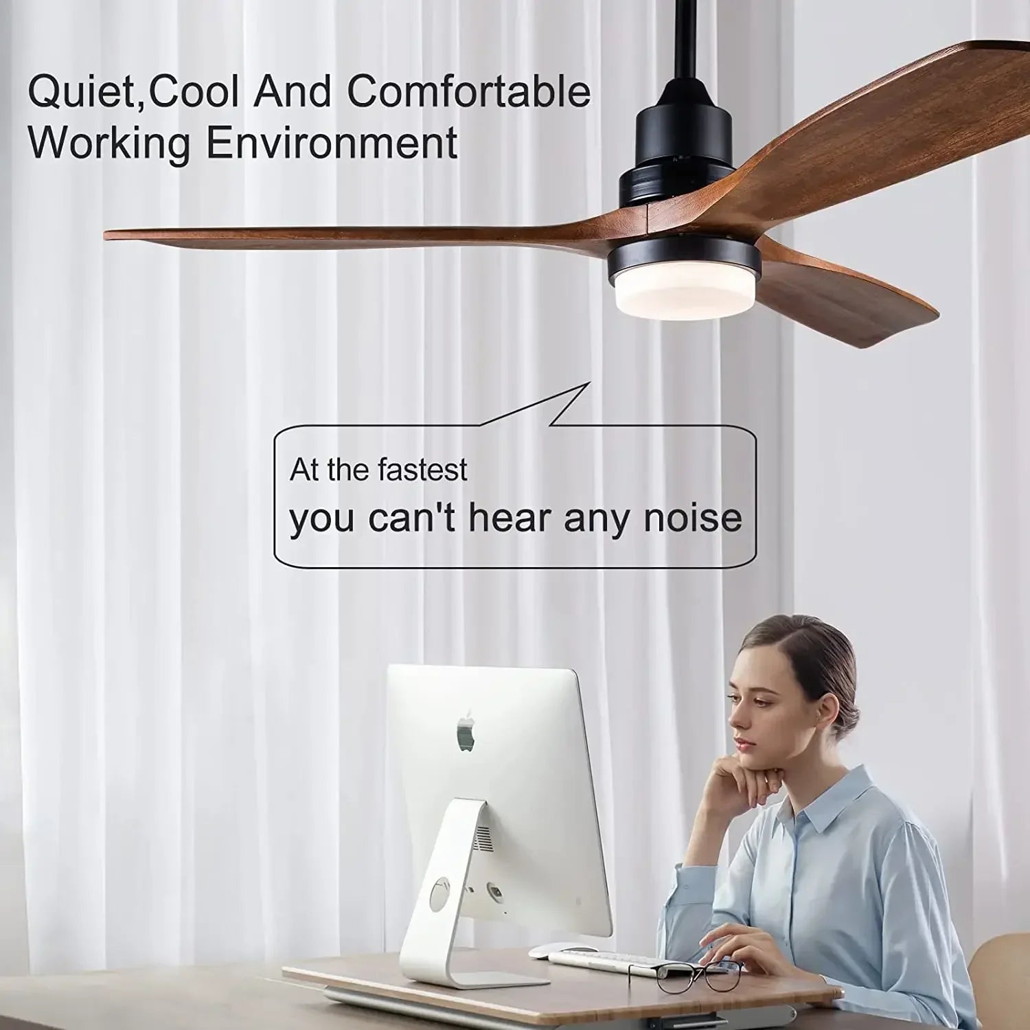 3-Blade Wooden Ceiling Fan with Light and Remote Control