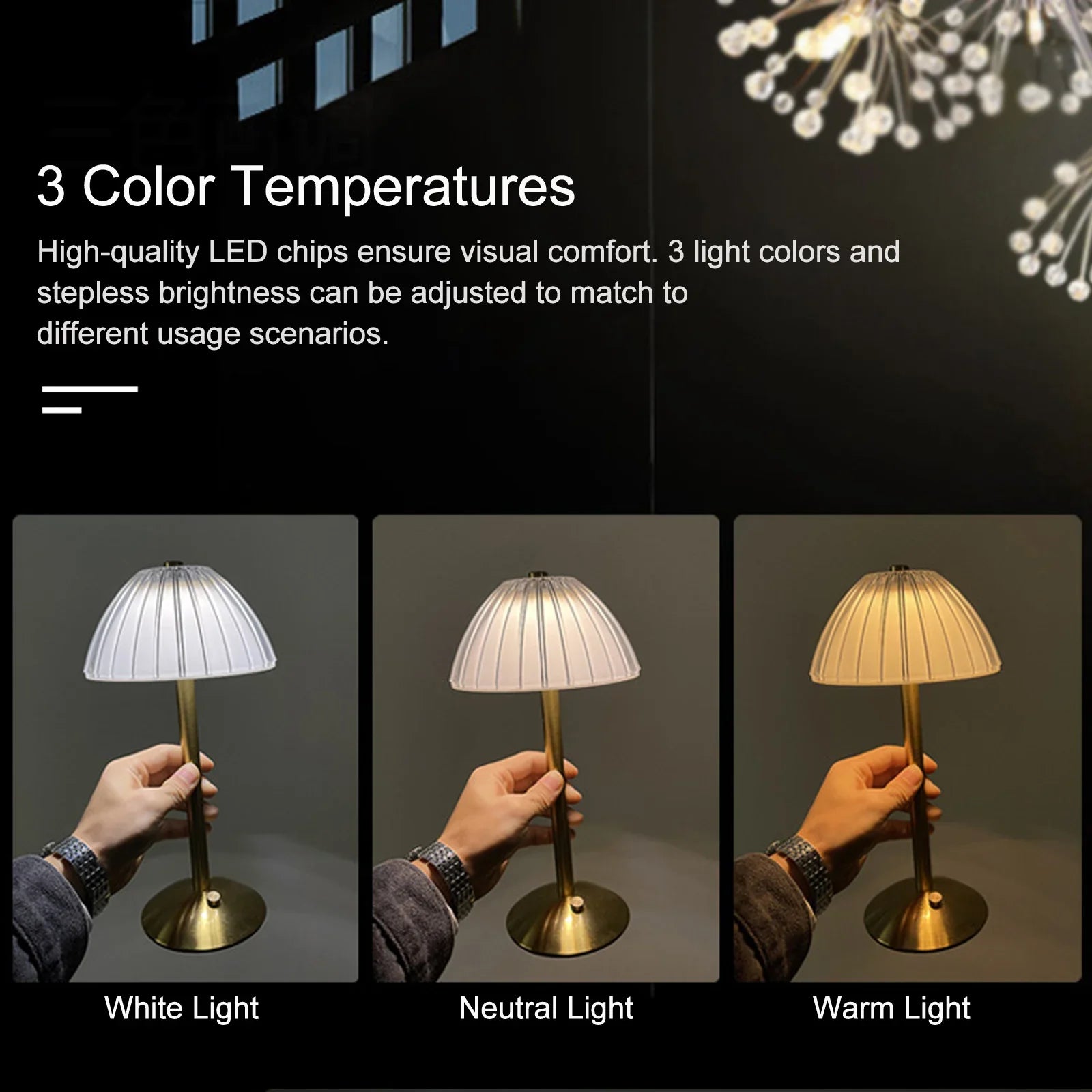Rechargeable USB Dimmable Desk Lamp with 3 LED Colors