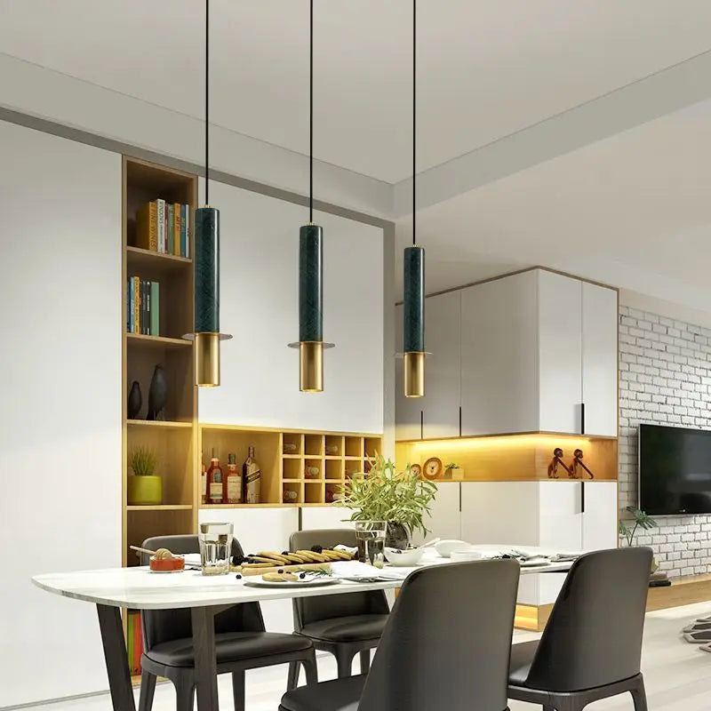Marble Pendant Light with Metal LED Shade