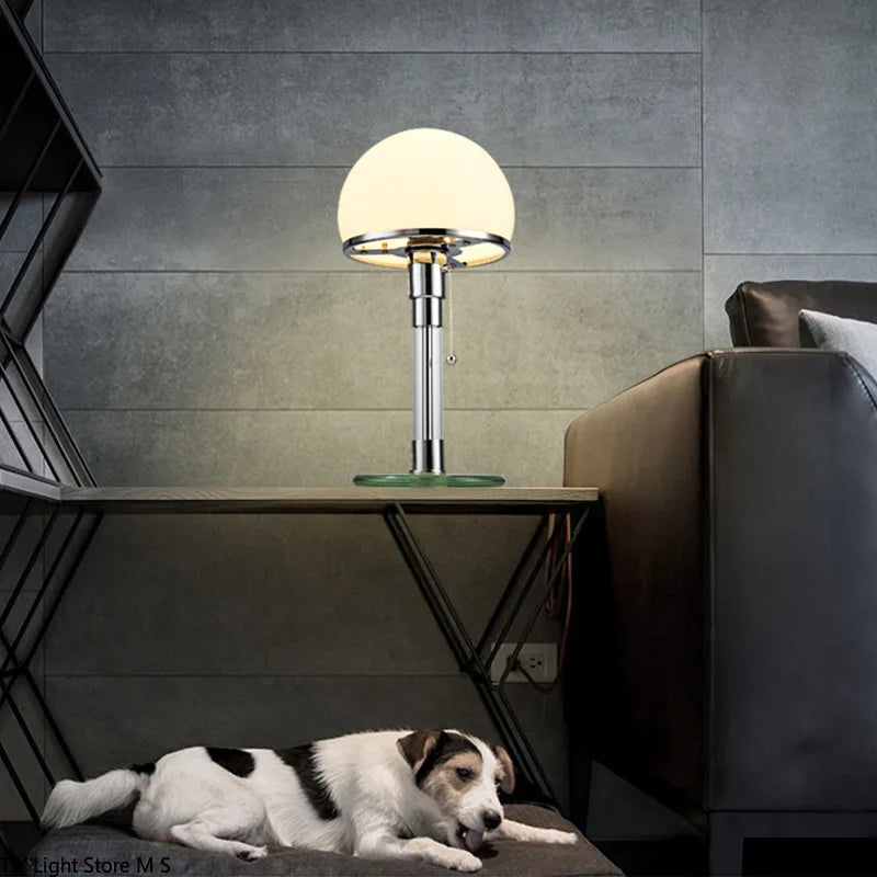 Wilhelm Wagenfeld Nordic Designer Bauhaus LED Table Lamp - Glass & Stainless Steel