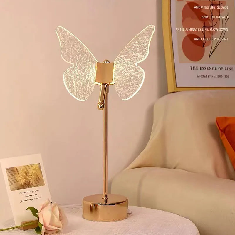 Retro Gold Acrylic Butterfly Table Lamp - LED Desk & Decor Light