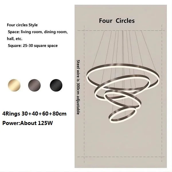 Modern LED Ring Pendant Light - Circular Ceiling Chandelier for Living Room, Dining Room, Staircase, and Home Lighting