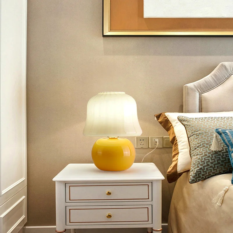 Handmade Glass Mushroom Nightstand Lamp for Cozy Décor