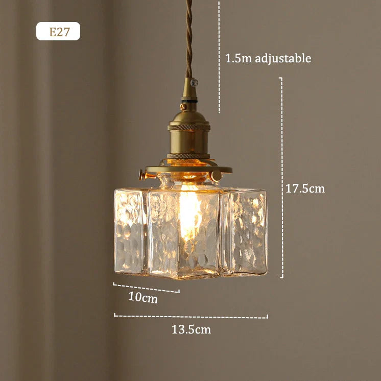 Vintage Glass Square Pendant Light with LED Shade for Dining Room and Bedroom