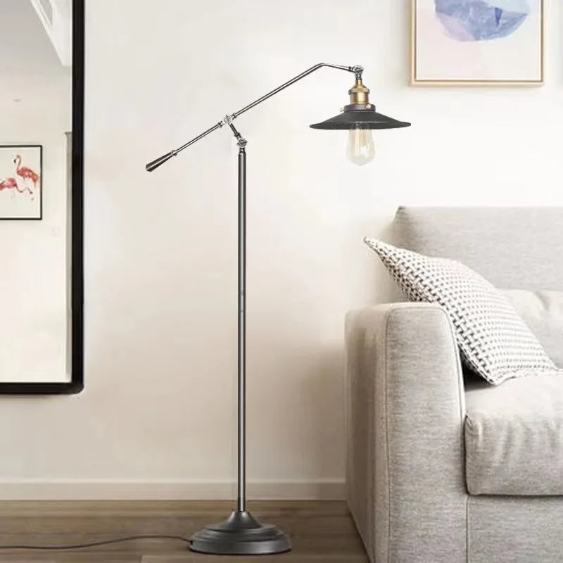Vintage Industrial Retro Long Arm Wrought Iron Floor Lamp