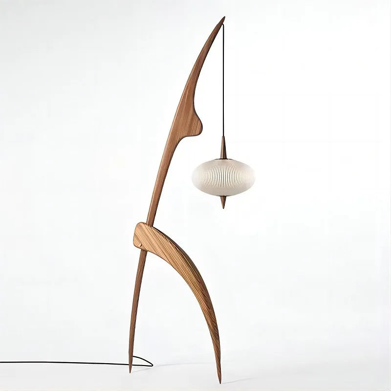 Walnut Wood Design Floor Lamp with Hanging Light