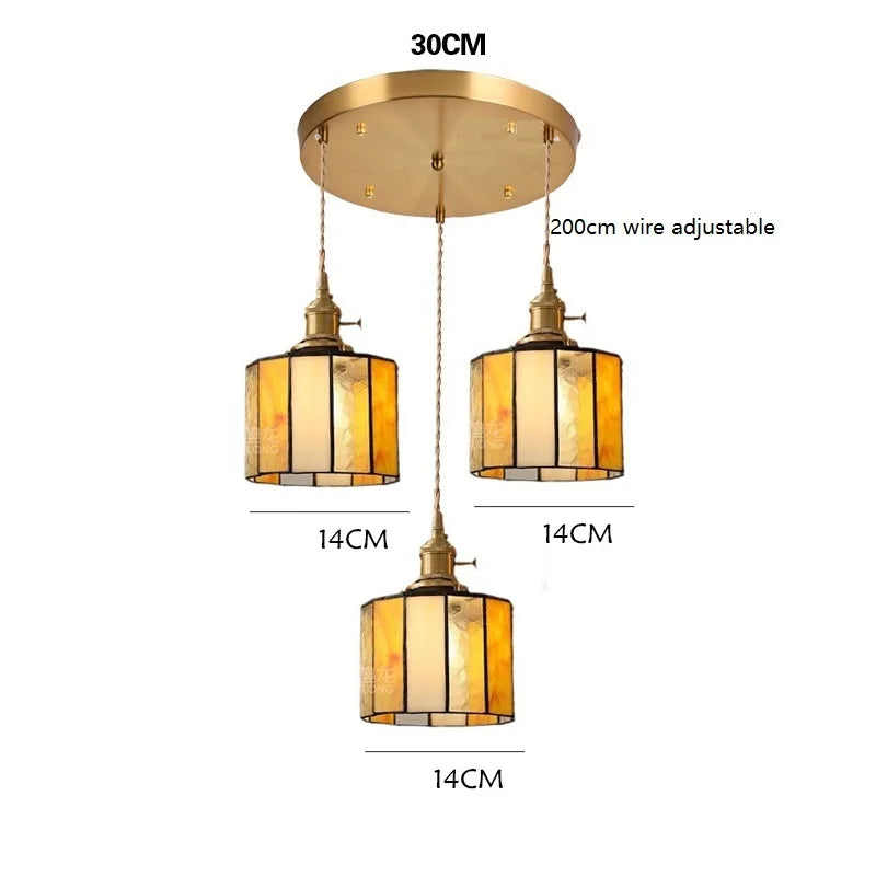 Vintage Japanese Style Pendant Light with Copper Socket and Glass Shade