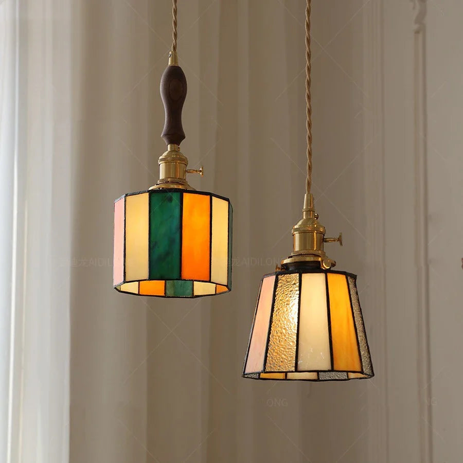 Vintage Japanese Style Pendant Light with Copper Socket and Glass Shade