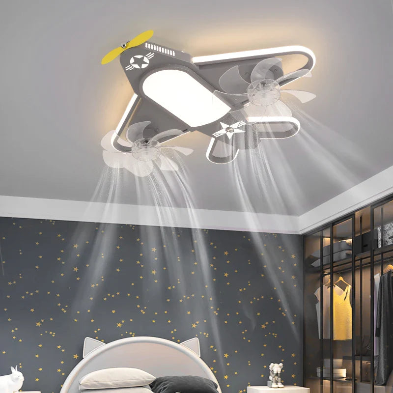 Modern Ceiling Fan for Kids with Dimmable LED Light and Remote Decor