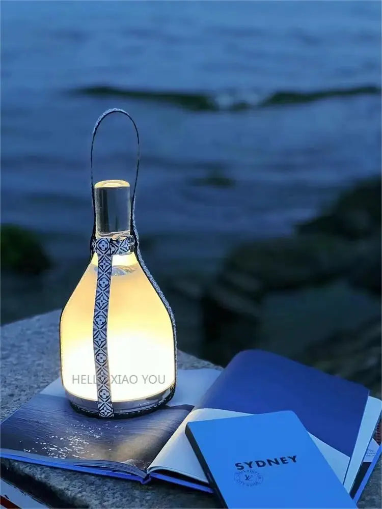 Portable Leather Nightstand Lamp with Touch Charger