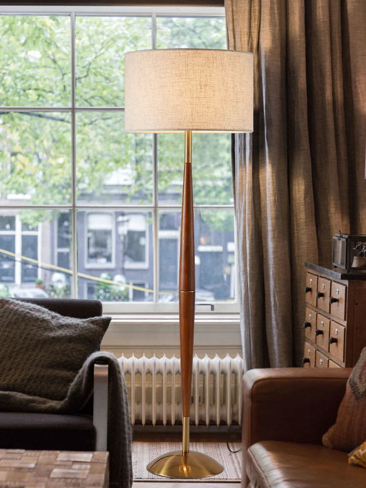Modern Walnut Wood Floor Lamp with Decorative Fabric