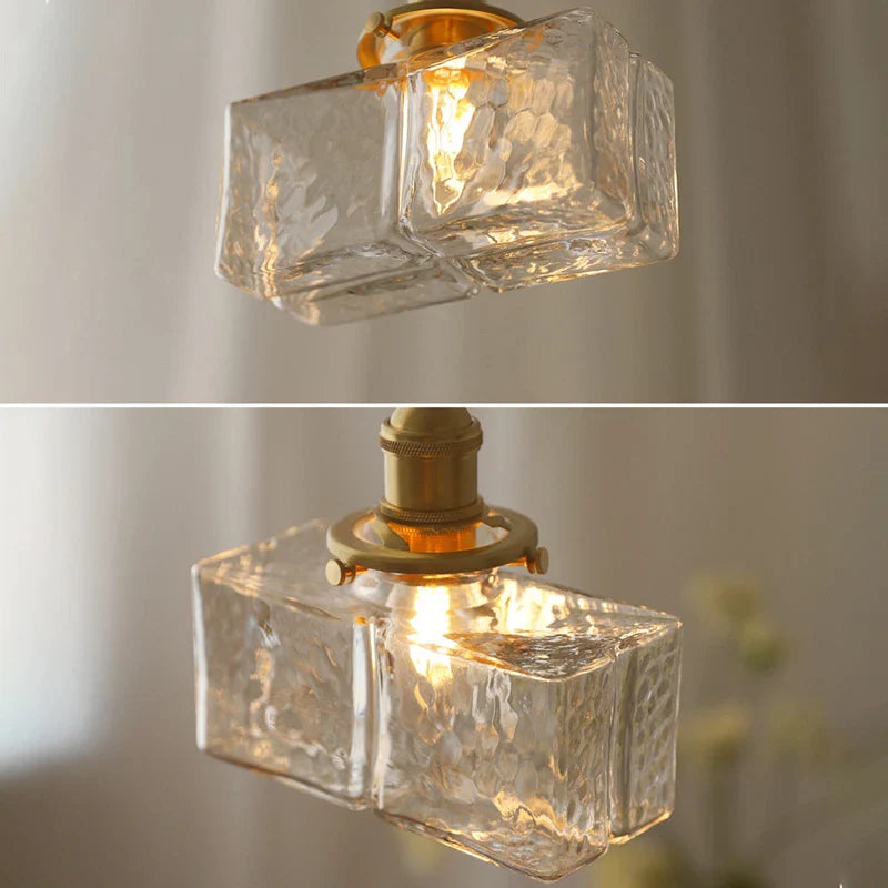Vintage Glass Square Pendant Light with LED Shade for Dining Room and Bedroom