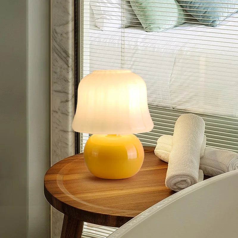 Handmade Glass Mushroom Nightstand Lamp for Cozy Décor