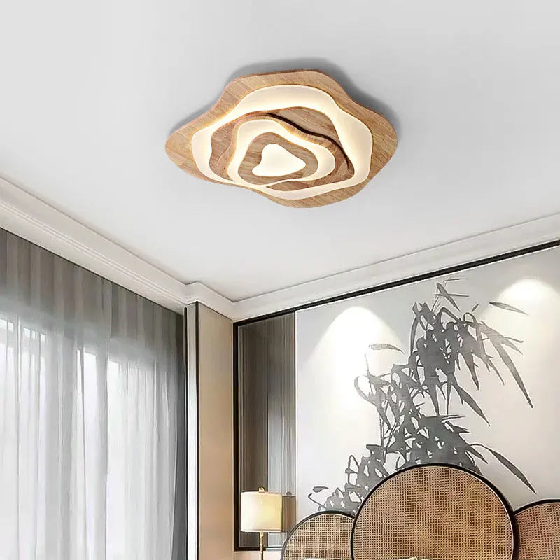 Modern Japanese Irregular Wood LED Ceiling Light