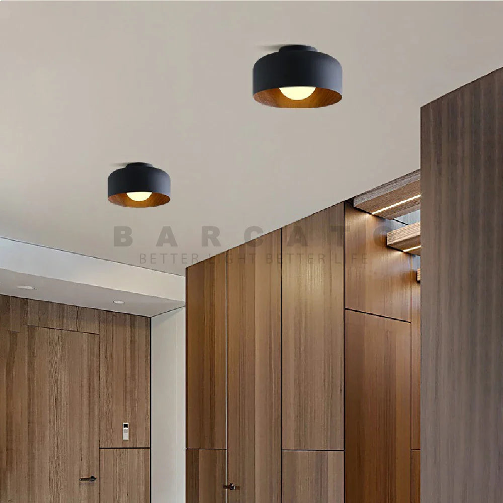 Modern Nordic Walnut Wood Textured LED Ceiling Light for Bedroom, Living Room, Kitchen, Study, Hallway, Balcony - Round G9 Chandelier