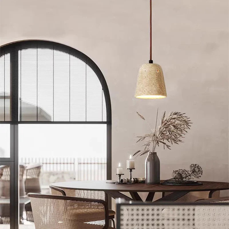 Japanese Style Yellow Travertine Stone Pendant Light