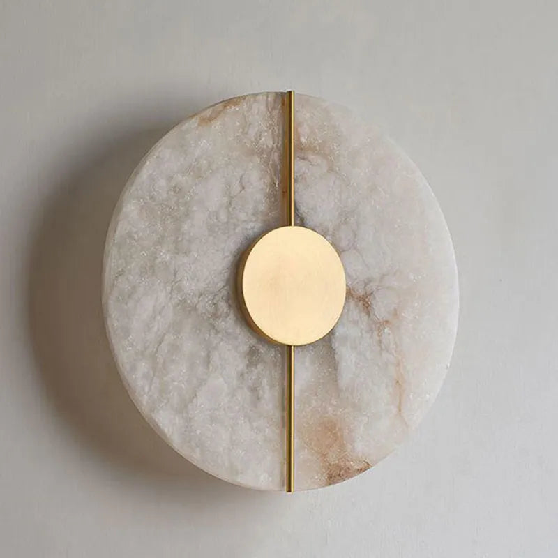 Round LED Wall Sconce in Marble and Gold Copper