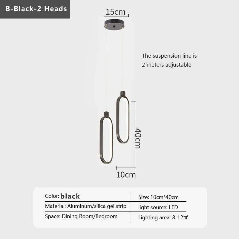Modern Minimalist LED Pendant Light Chandelier for Bedroom, Restaurant, Living Room - Gold and Black Hanging Fixture
