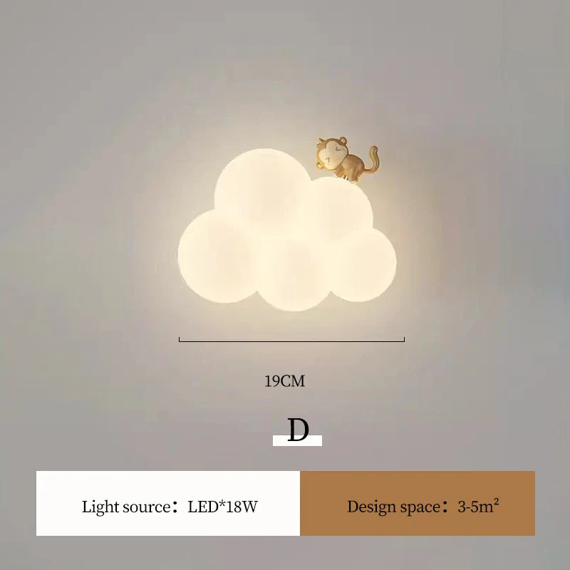 Minimalist LED Wall Appliques - Monkey, Rabbit, Cloud for Kids