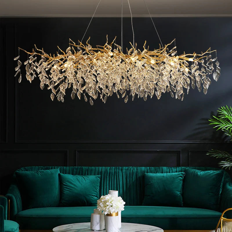 Modern Clear Crystal Chandelier with Adjustable Metal Lighting