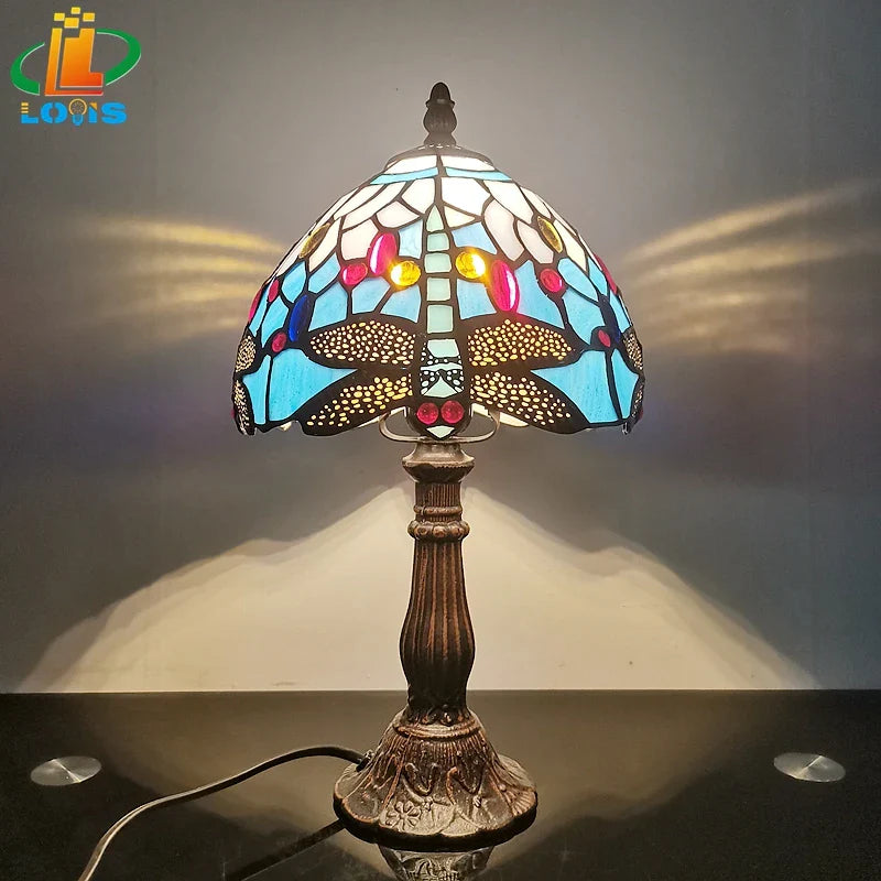 Antique Enamel Alloy Dragonfly Nightstand Lamp - Mediterranean Decor