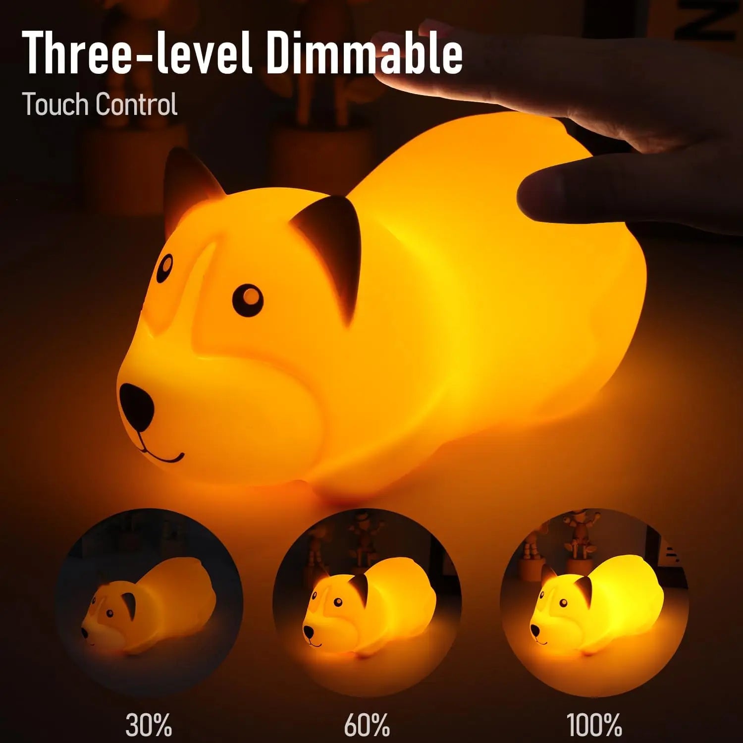 Touch Sensor LED Night Light - Cute Silicone Dog for Kids