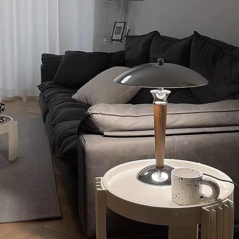 Nordic Wooden Desk Lamp with Chrome Shade
