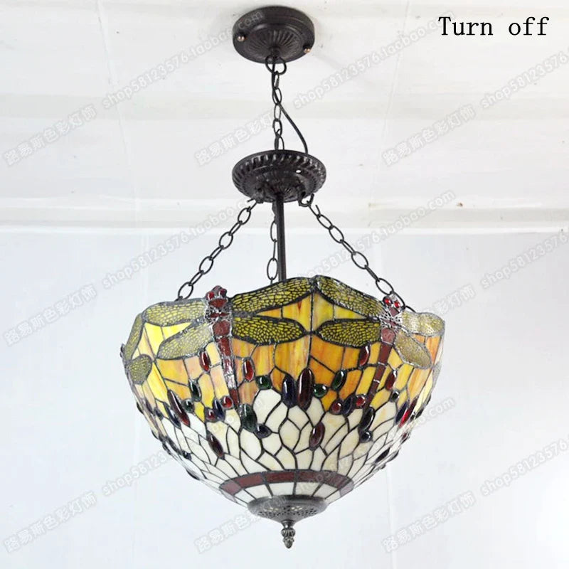 European Style Tiffany Glass Dragonfly Nightstand Lamp