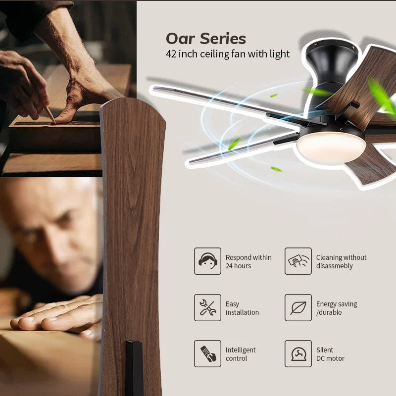 Modern Wooden Ceiling Fan with Remote Control and Light