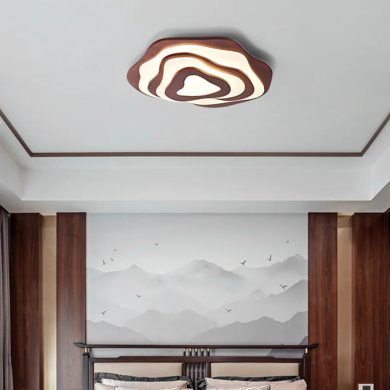 Modern Japanese Irregular Wood LED Ceiling Light