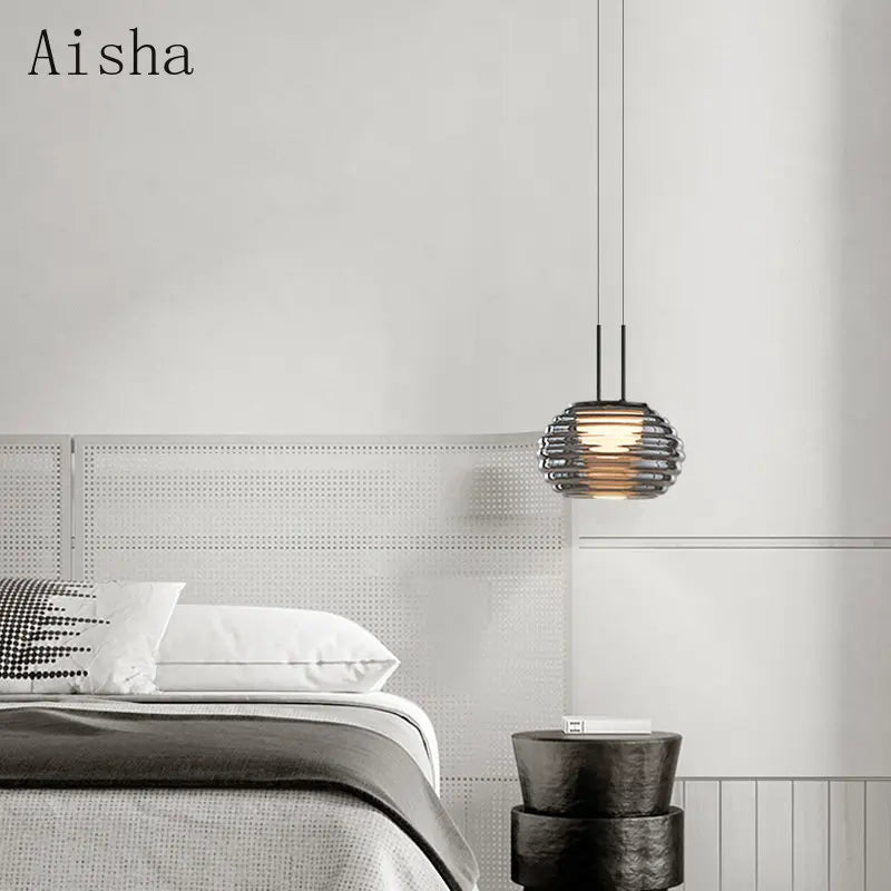 Modern Glass LED Hanging Nightstand Lamp