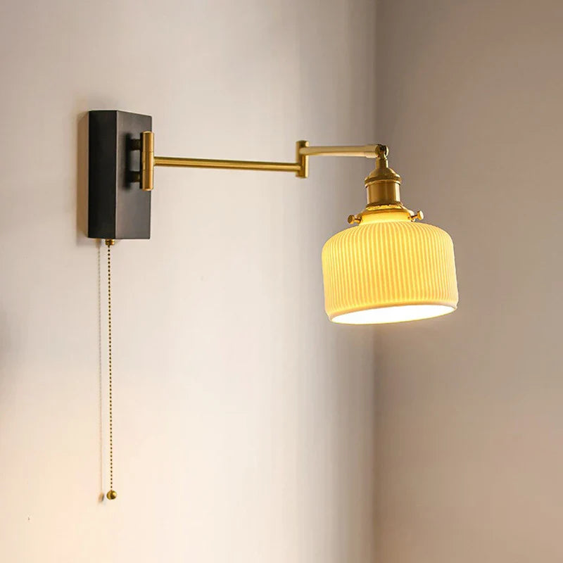 Nordic Wooden Wall Lamp with Adjustable Ceramic Shade