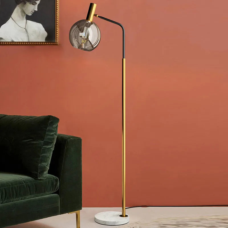 Gold and Black Metal and Glass Floor Lamp for Indoor Use