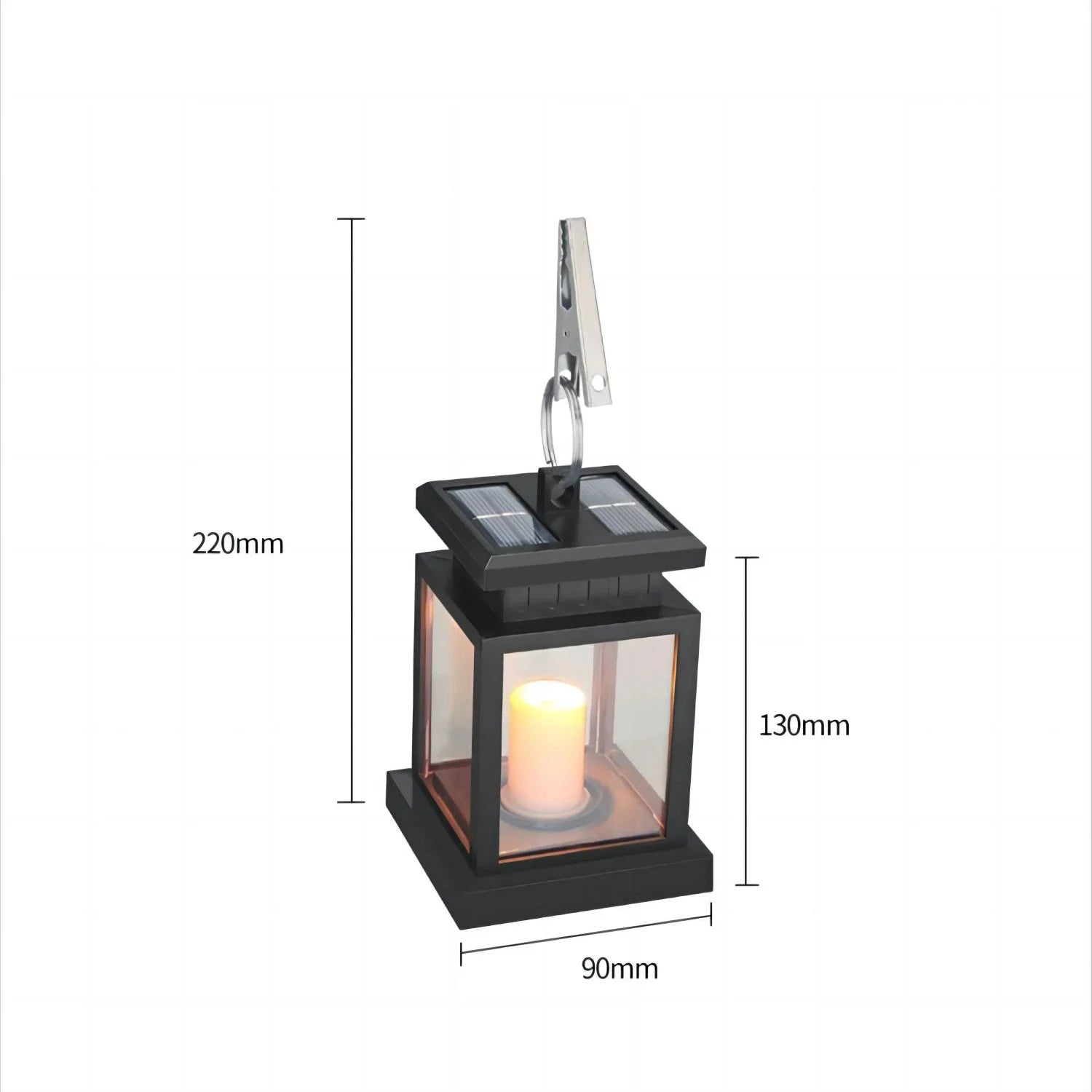 Solar LED Candle Lantern for Outdoor Garden Lighting with Hook