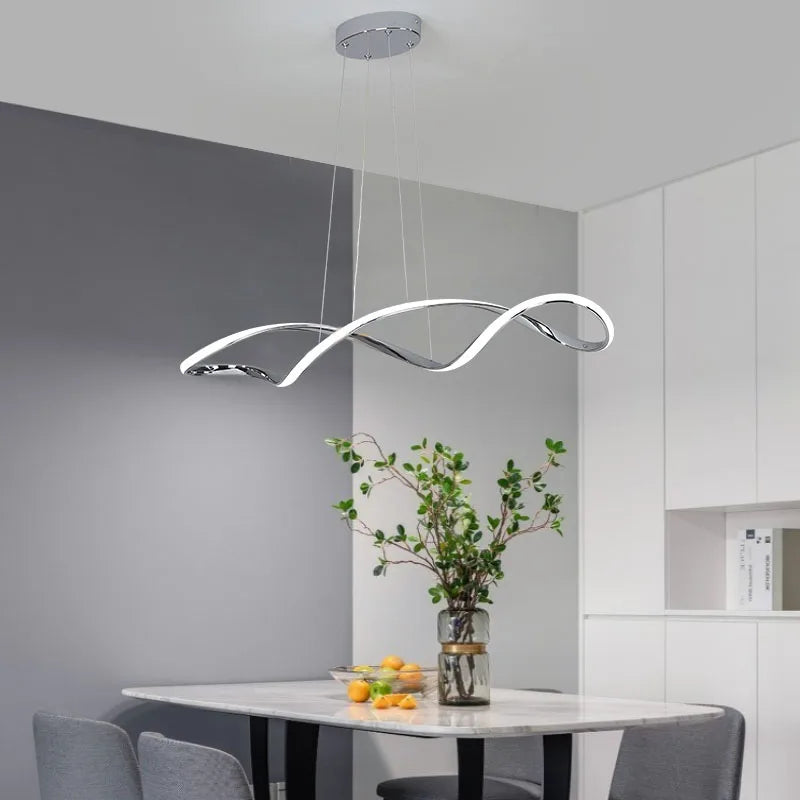 Modern LED Suspension Chandelier for Dining Room & Living Room - 92cm Gold/Chrome/Black with Remote/App Control