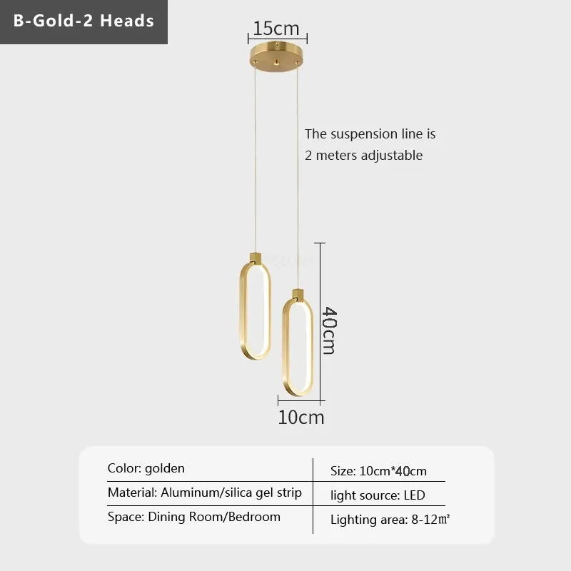 Modern Minimalist LED Pendant Light Chandelier for Bedroom, Restaurant, Living Room - Gold and Black Hanging Fixture