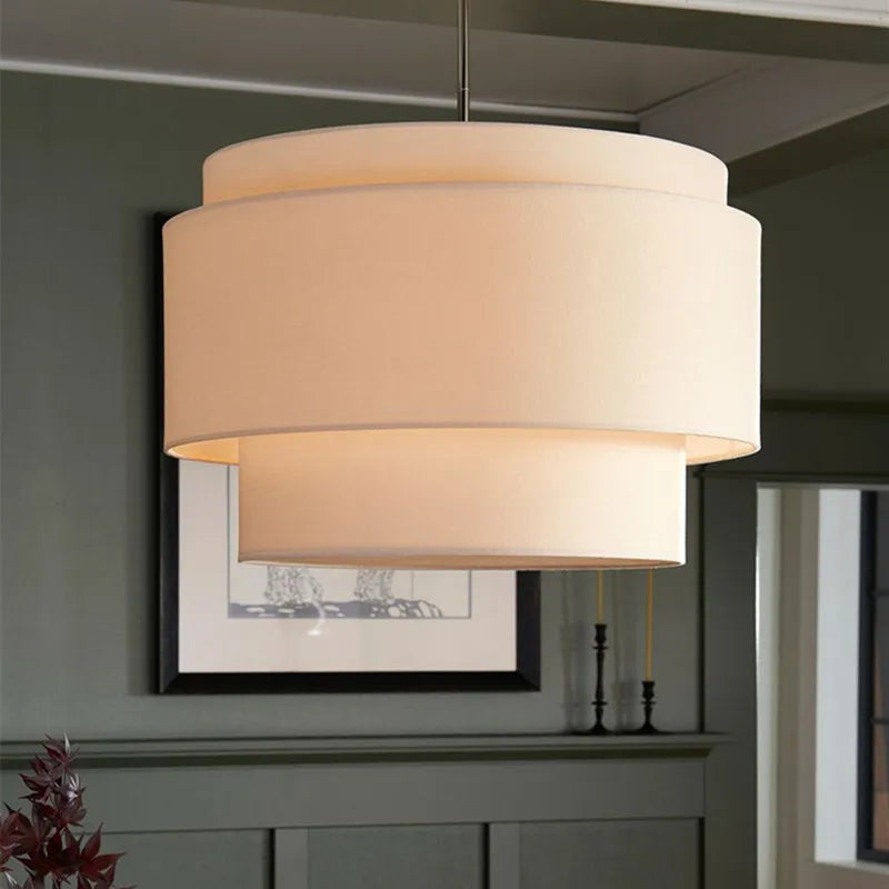 Camden Multi-Level Japanese Style Pendant Light - Minimalist Fabric Shade Designer Chandelier for Living Room & Kitchen Counter Lighting
