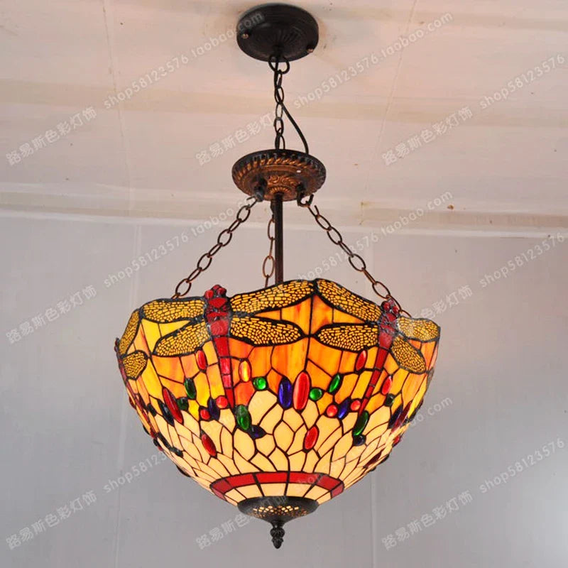 European Style Tiffany Glass Dragonfly Nightstand Lamp